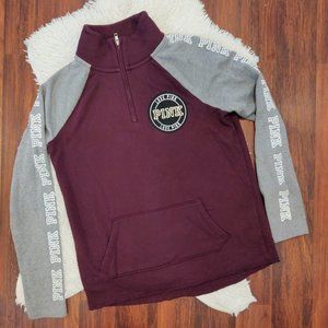 PINK Victoria's Secret Pull Over Partial Zip Sweatshirt Maroon